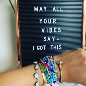 Set of 5 colorful patchwork beaded bracelets